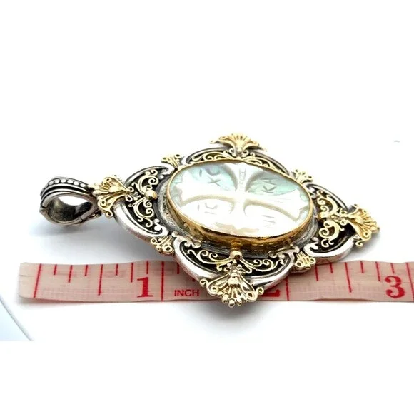 Designer Konstantino 925 Sterling Silver 18k Gold Mother of Pearl Cross Pendant - Picture 12 of 12